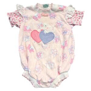 90s Youth Health-tex Puppy and Hearts One Piece